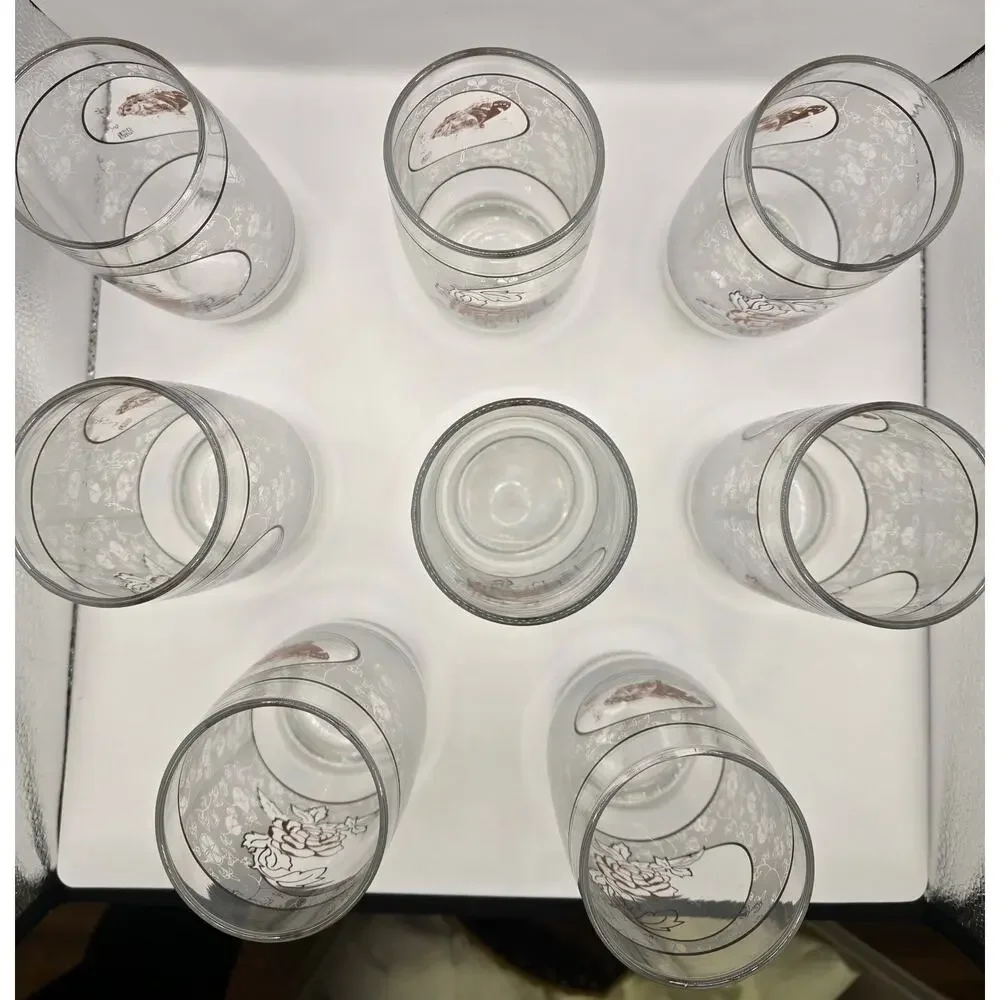 Vintage Japanese Butterfly & Floral Highball Glasses – Set of 8‎